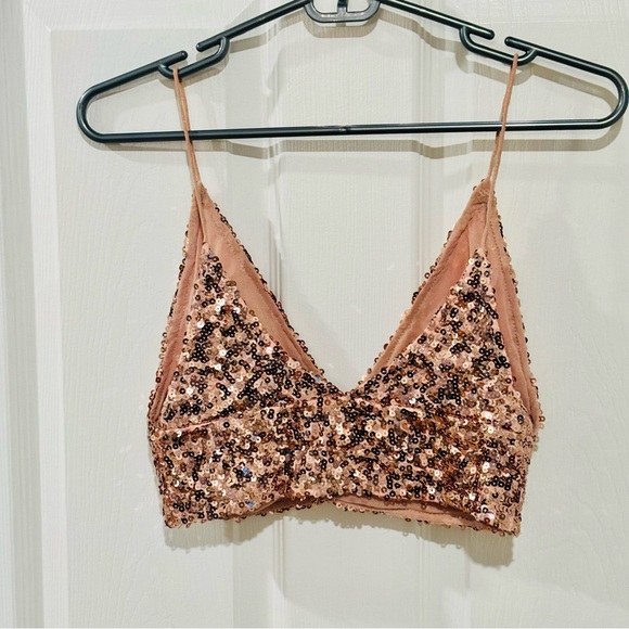 Free People SEQUIN Bralette Top Cropped Tank‎ Festival Party SIZE XS - Picture 2 of 3